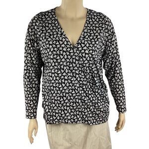 MICHAEL Michael Kors Floral Surplice Faux Wrap Top Black White 2X